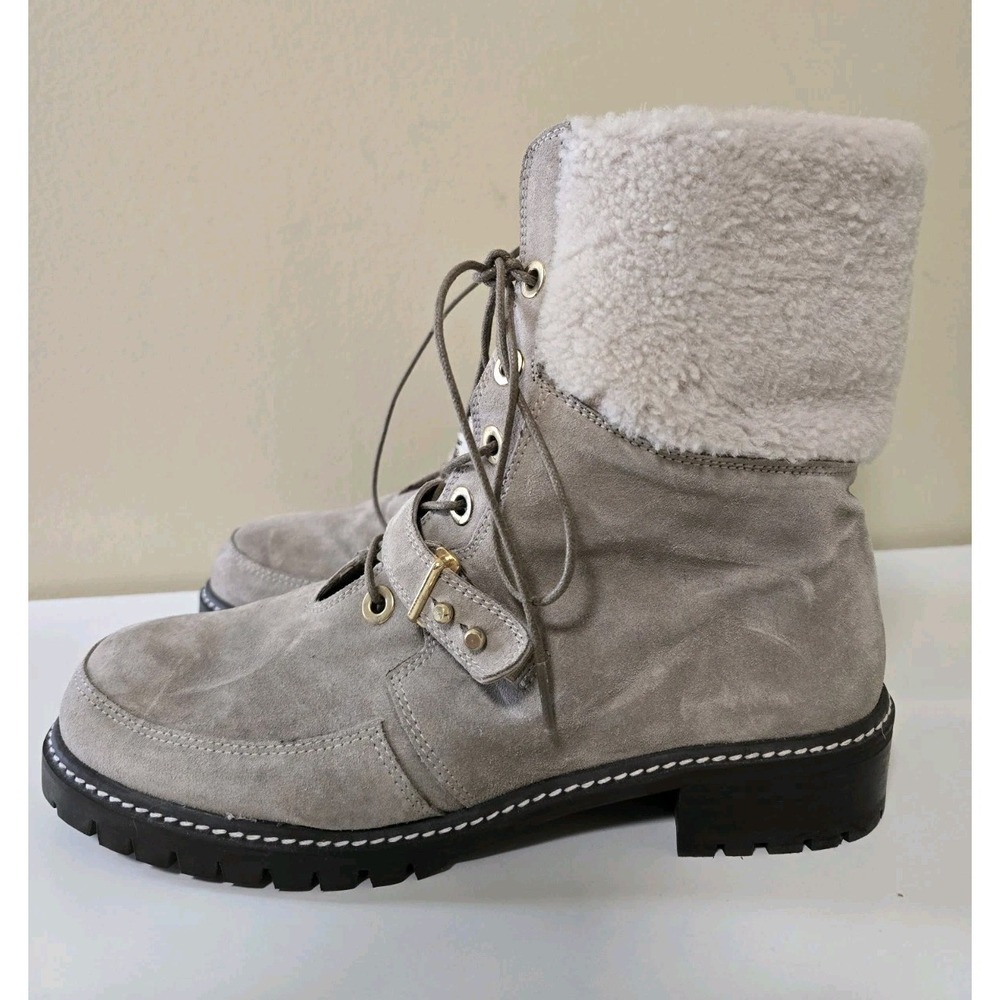STUART WEITZMAN Ash Suede Faux Fur‎ Shearling Lace Up Boot Shoes Size 8.5 Combat - Picture 11 of 11